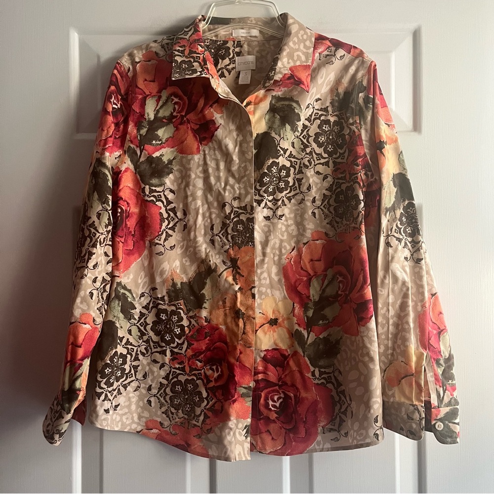 Chico’s No Iron Blouse Chico’s Size 3 (US XL/16) Floral Print